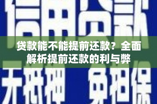 徐水贷款能不能提前还款？全面解析提前还款的利与弊