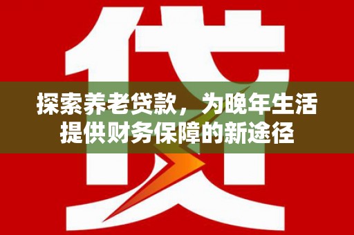 徐水探索养老贷款，为晚年生活提供财务保障的新途径
